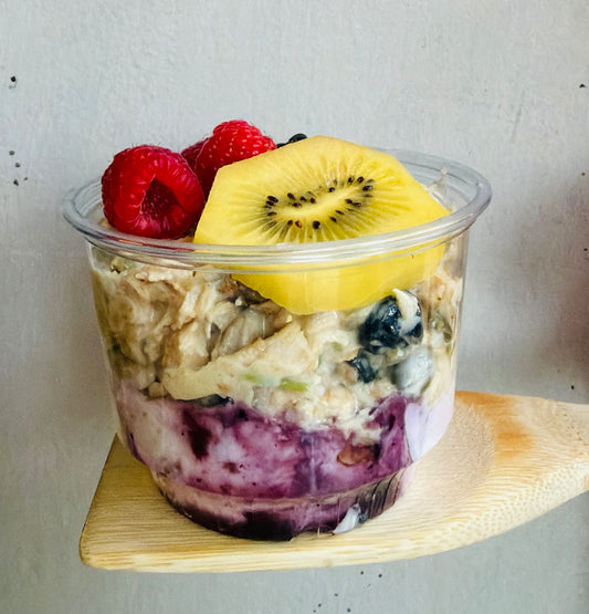 Coconut & Maple Bircher Muesli, Seasonal Fruit