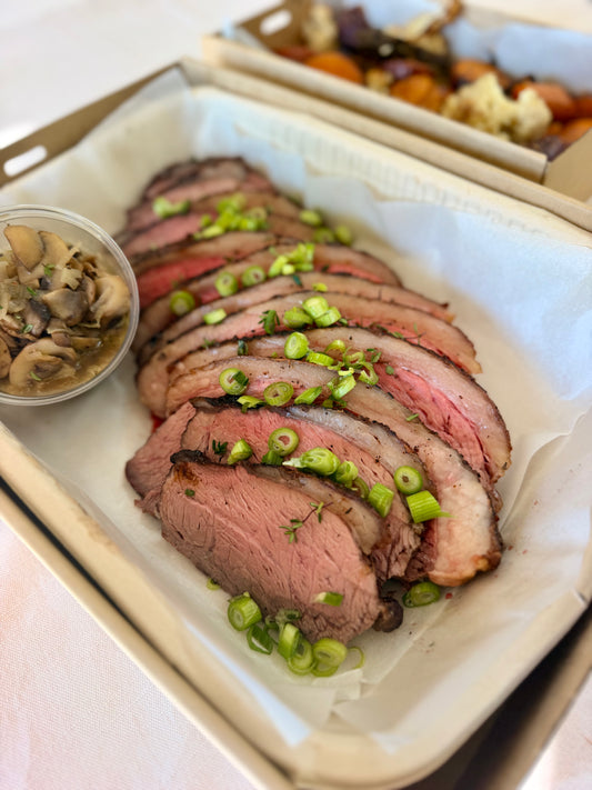 Rare Roast Beef w Salsa Verde or Horseradish Cream - Serves 10 - 12