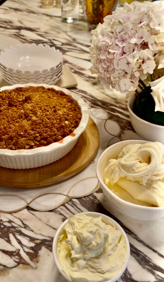 Grandma Sue’s Apple Strawberry Crumble with Cream
